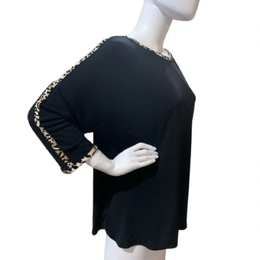 Chico's Black Tunic with Animal Print Trim
